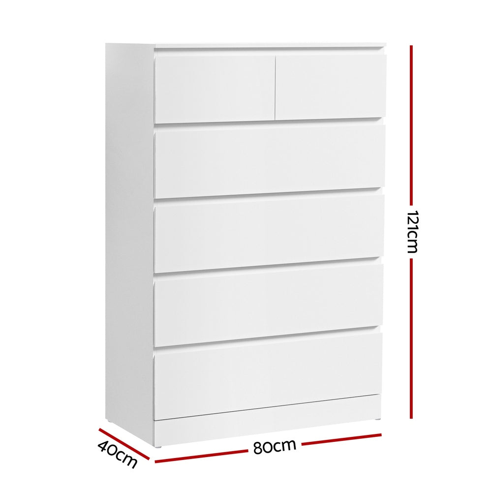 Pepe 6-Drawer Chest – White – 80 cm