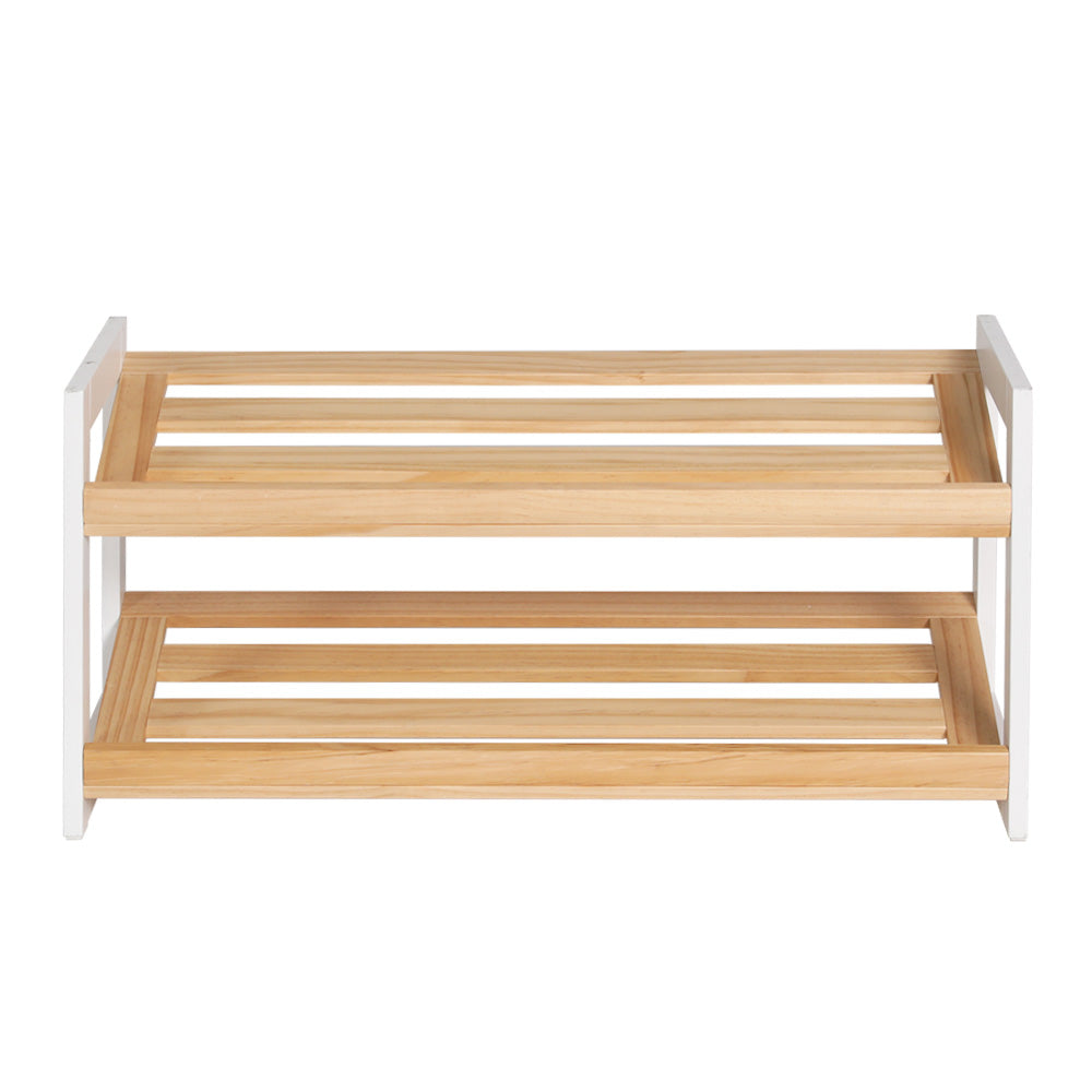 Kara Shoe Rack – White & Pine – 2 Tier
