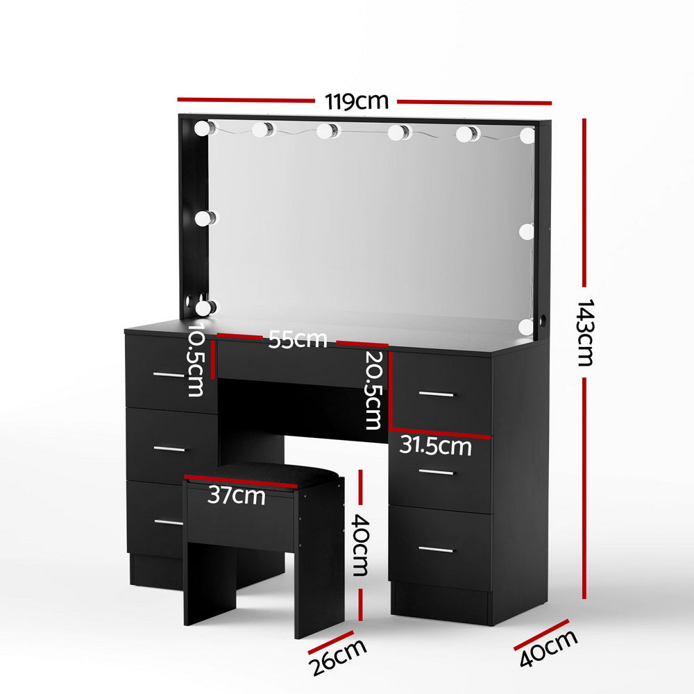 Stella LED Dressing Table – Black – 119 cm