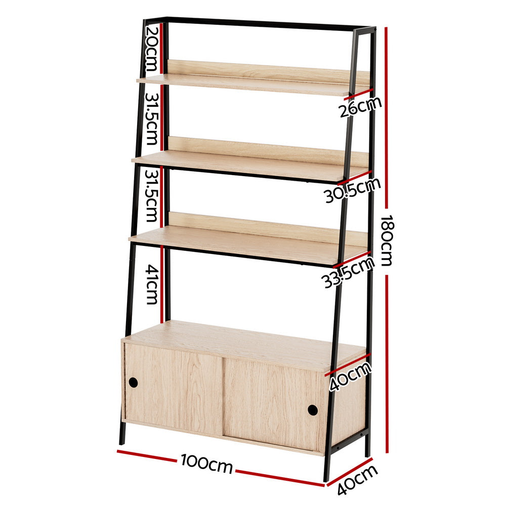 Mira 5-Tier Display Shelf with Cabinet – Oak – 180 cm