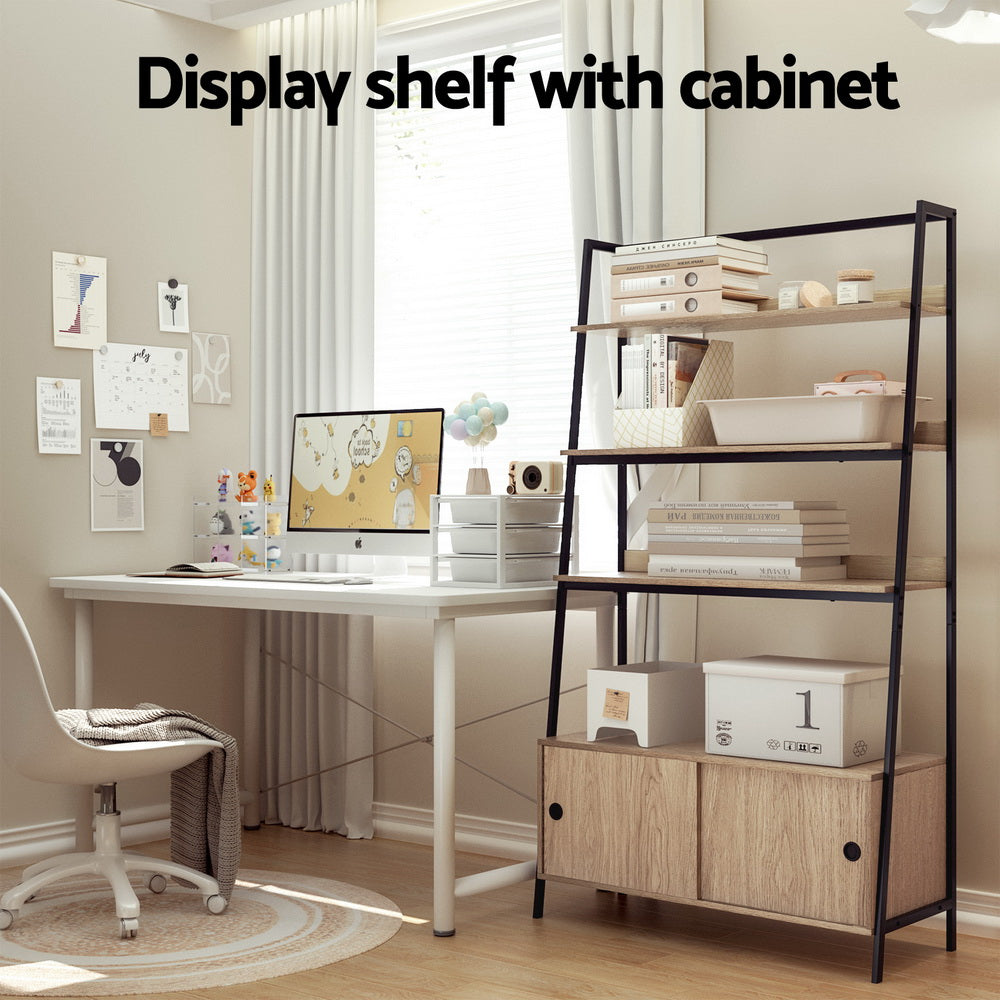 Mira 5-Tier Display Shelf with Cabinet – Oak – 180 cm