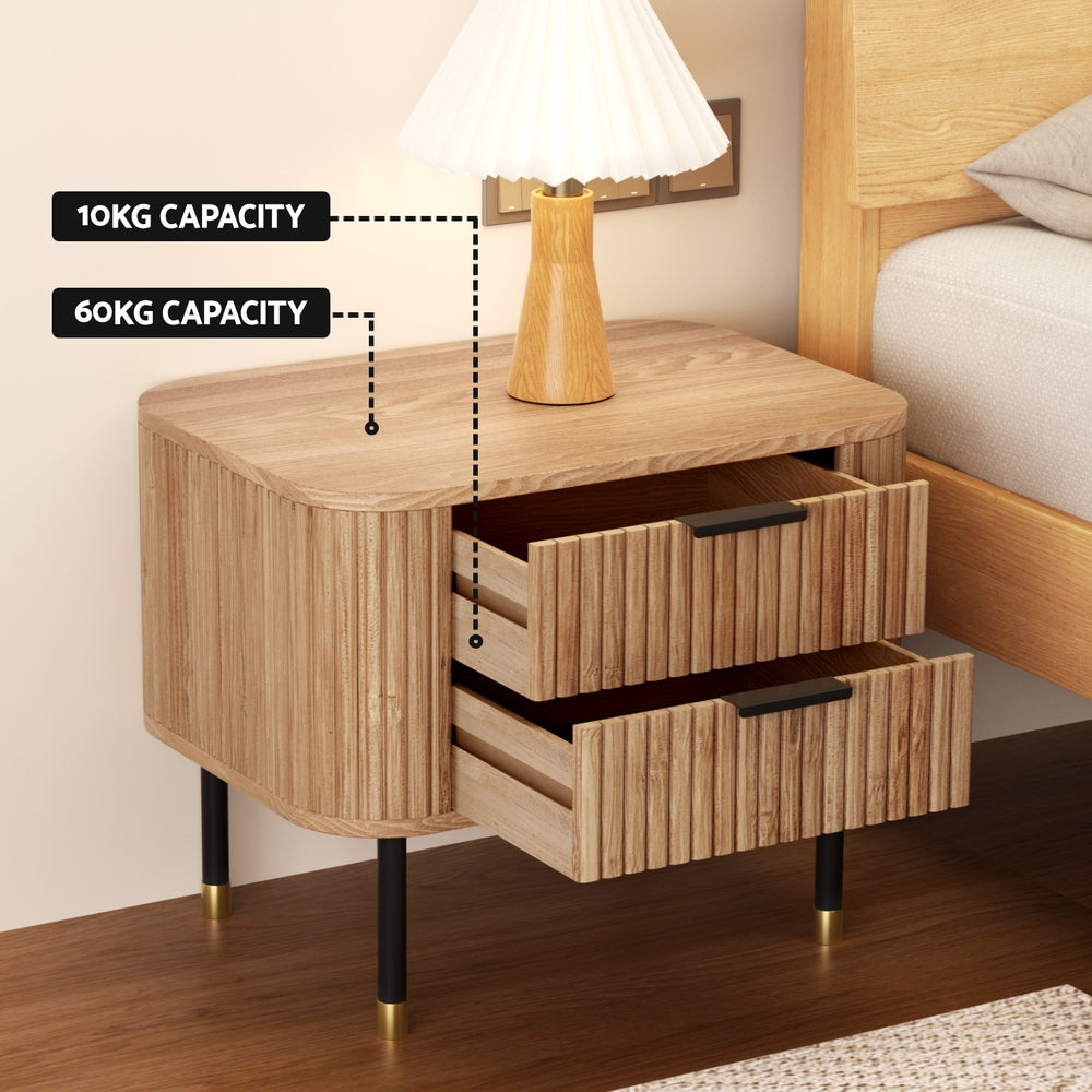 Calvino Bedside Table – Pine Wood – 2 Drawer
