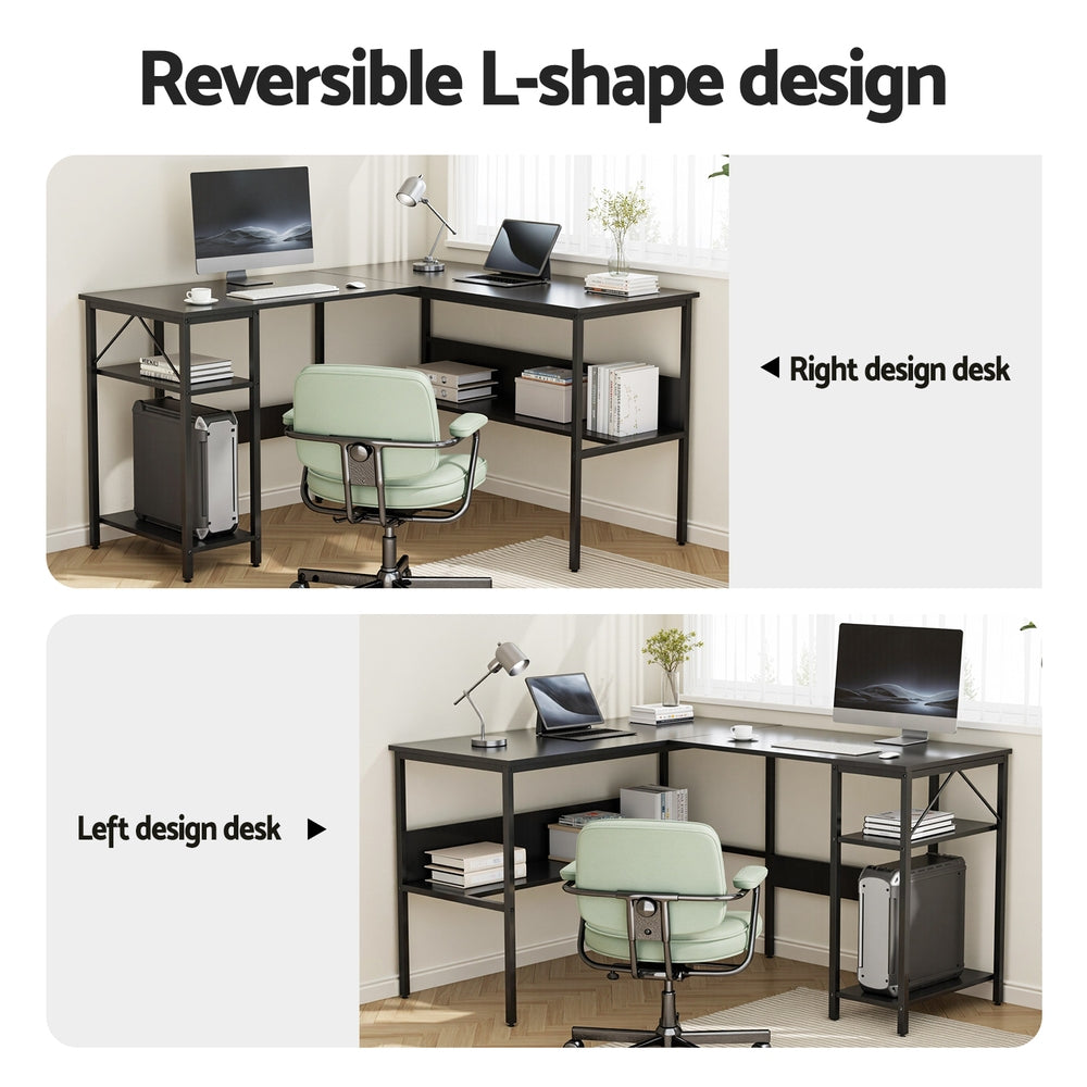Halston L-Shape Computer Desk with Open Shelf – Black – 128 cm