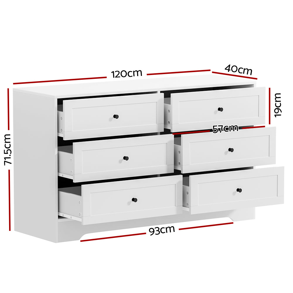 Leif 6 Drawer Lowboy – White – 120 cm