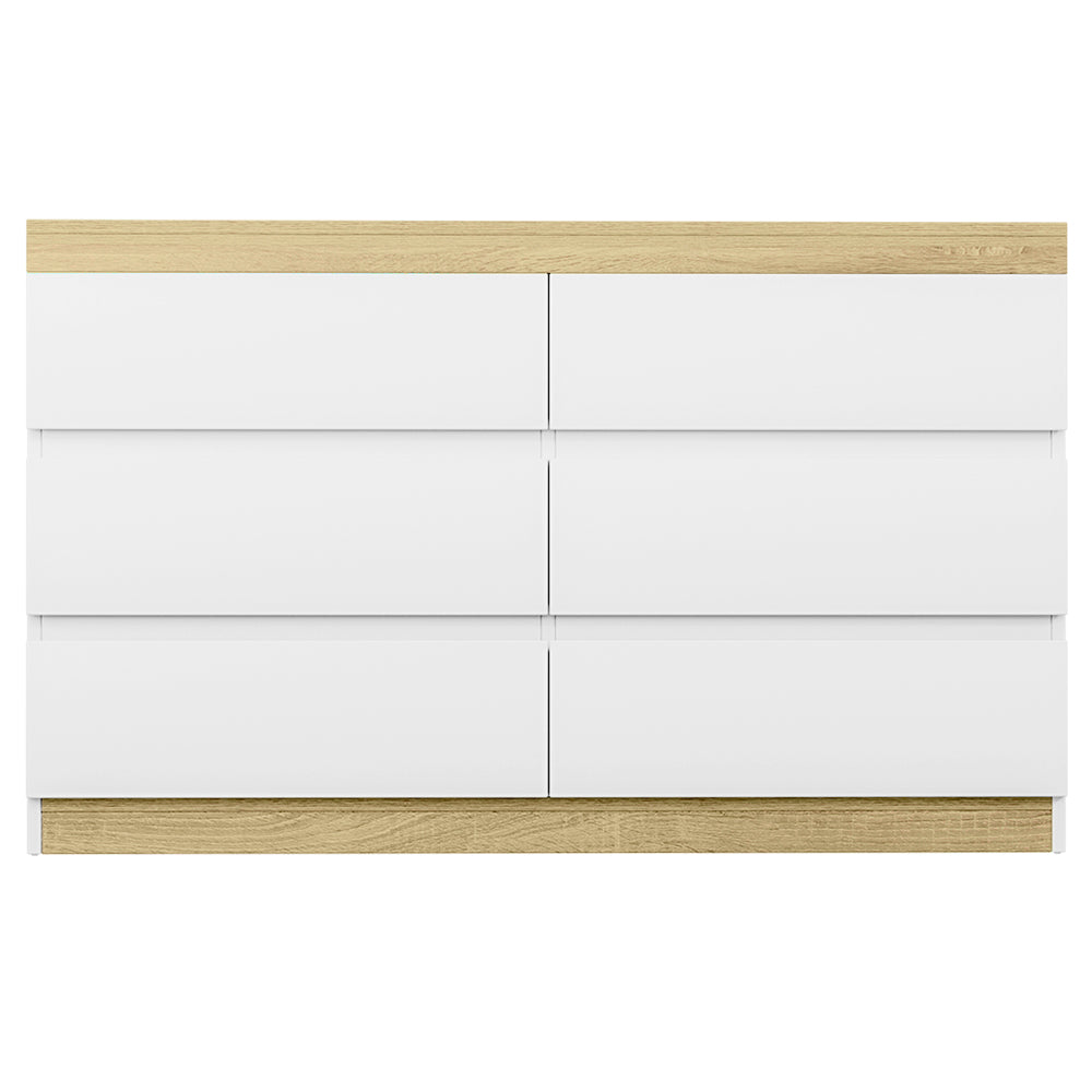Lior 6 Drawer Lowboy – White & Oak – 110 cm