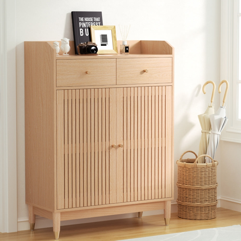 Shoe Rack Cabinet 4 - Tier 16 Pairs Pine