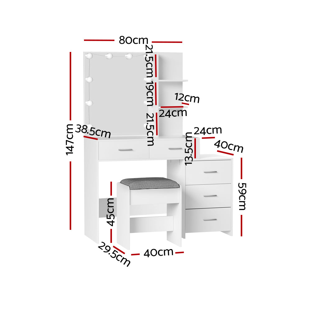 Valentino LED Dressing Table Set – White