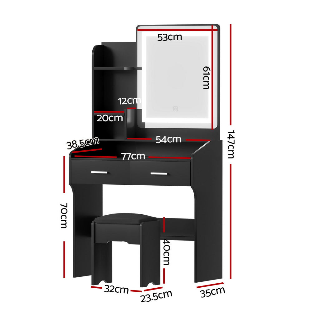 Noir LED Dressing Table Set – Black