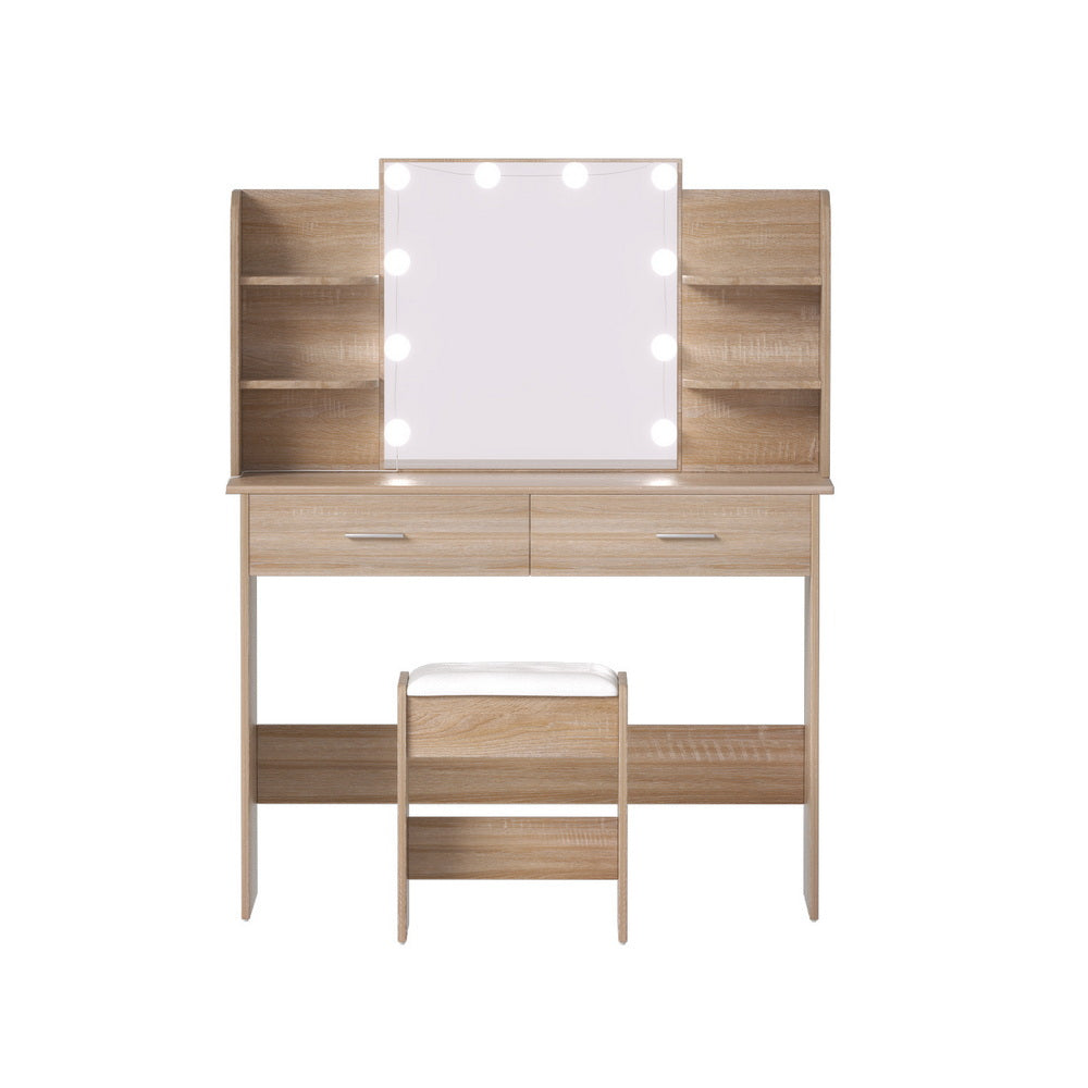 Aurora LED Dressing Table Set – Wood – 10 LED Bulbs