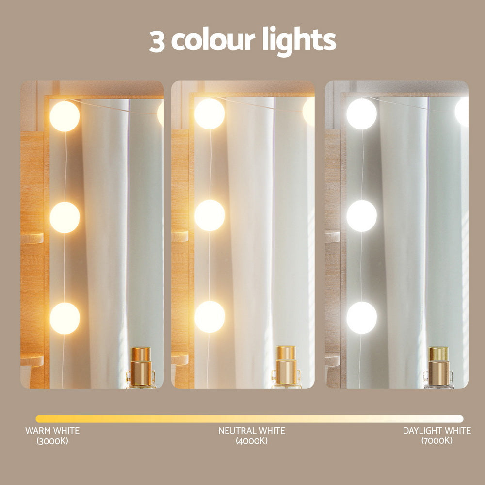 Aurora LED Dressing Table Set – Wood – 10 LED Bulbs