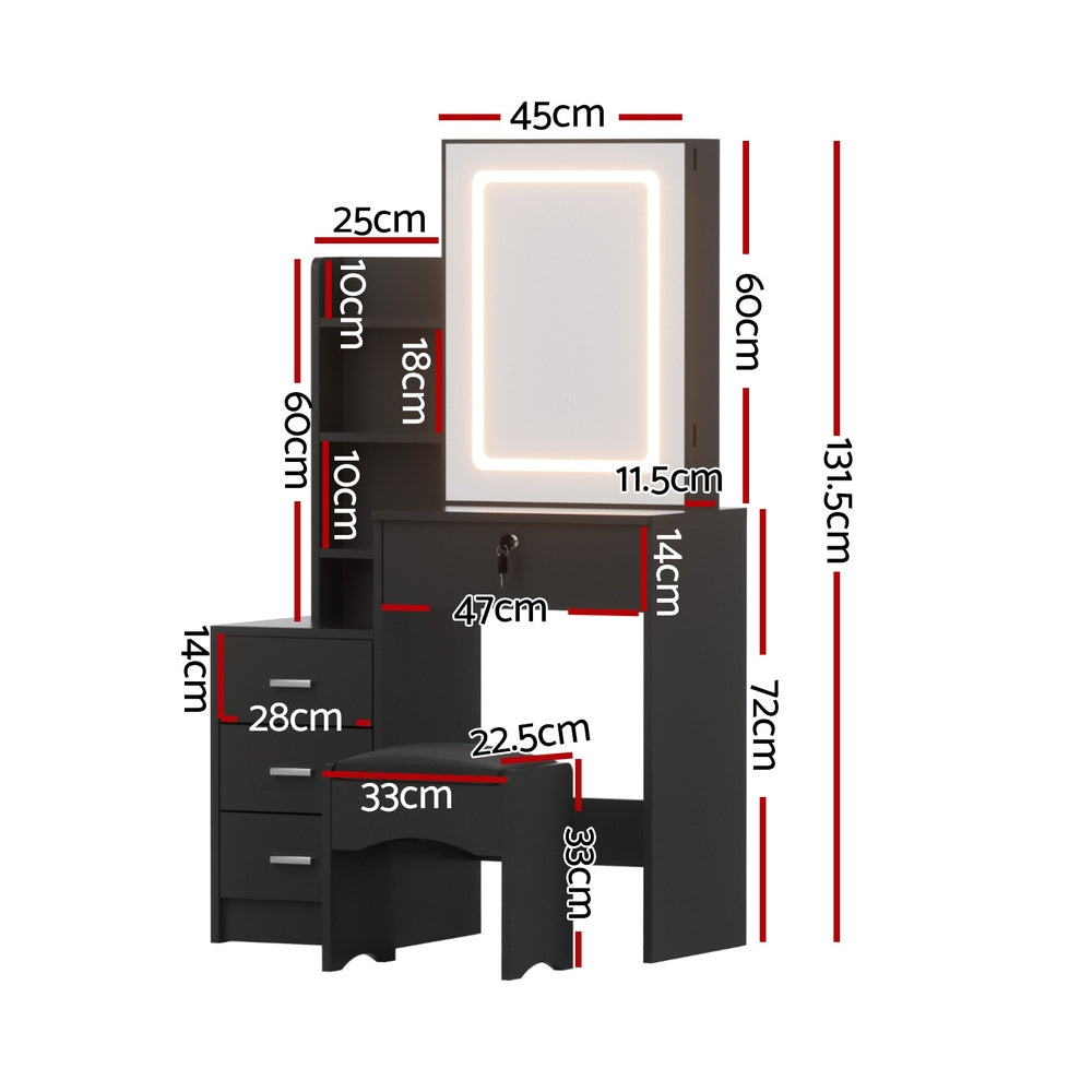 Noctis LED Dressing Table with Stool – Black