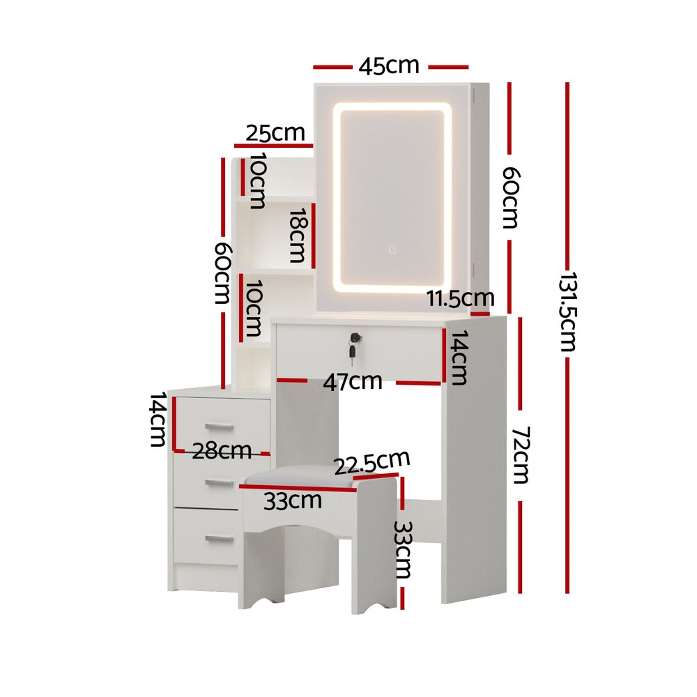 Celeste LED Dressing Table with Stool – White