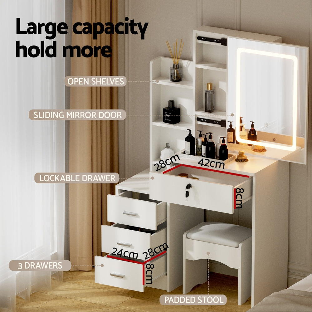 Celeste LED Dressing Table with Stool – White
