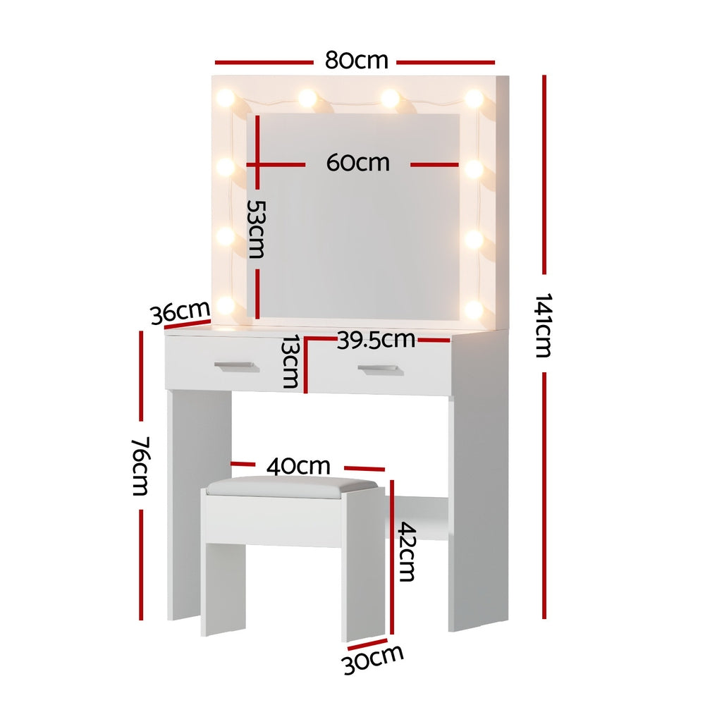Lumina LED Dressing Table Set – White – 10 LED Bulbs