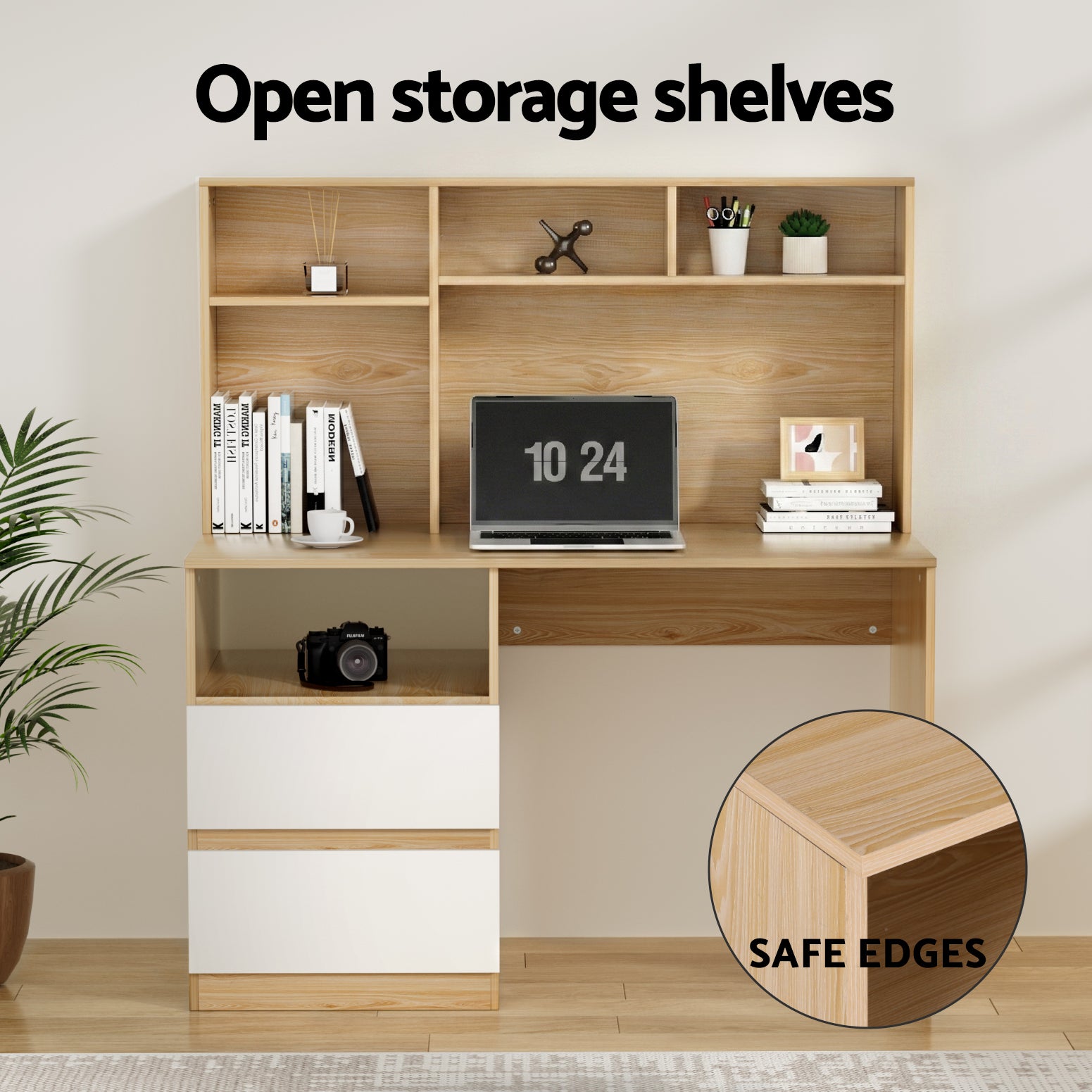 Chester Computer Desk with Bookshelf & Drawer – White