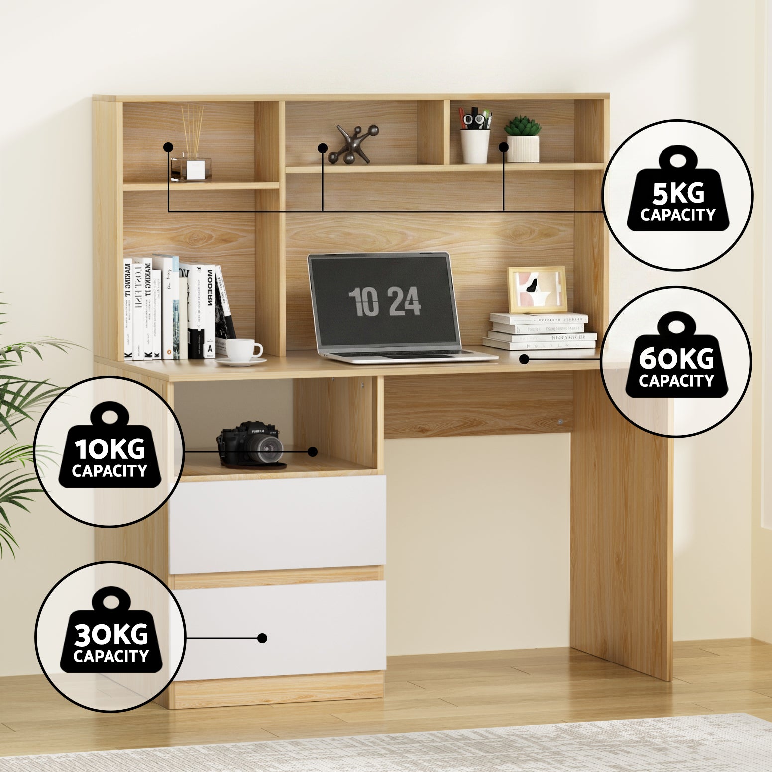 Chester Computer Desk with Bookshelf & Drawer – White