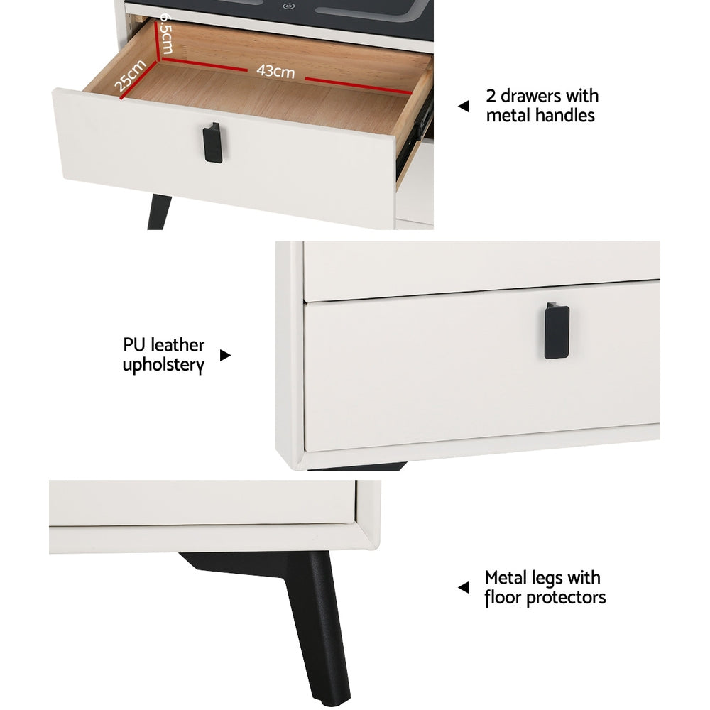 Aika Smart Bedside Table – White – LED & Wireless Charging