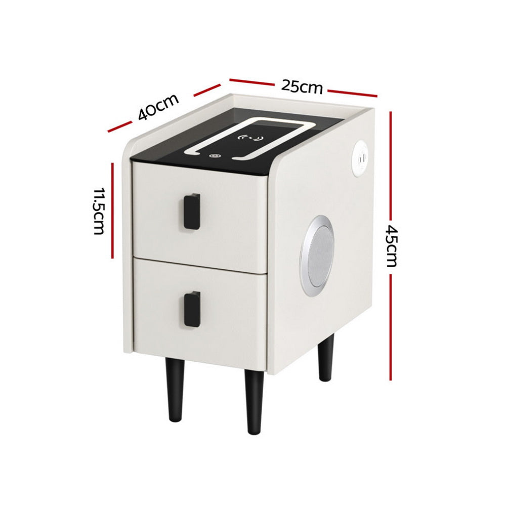 Aida Smart Bedside Table – White – 40 cm