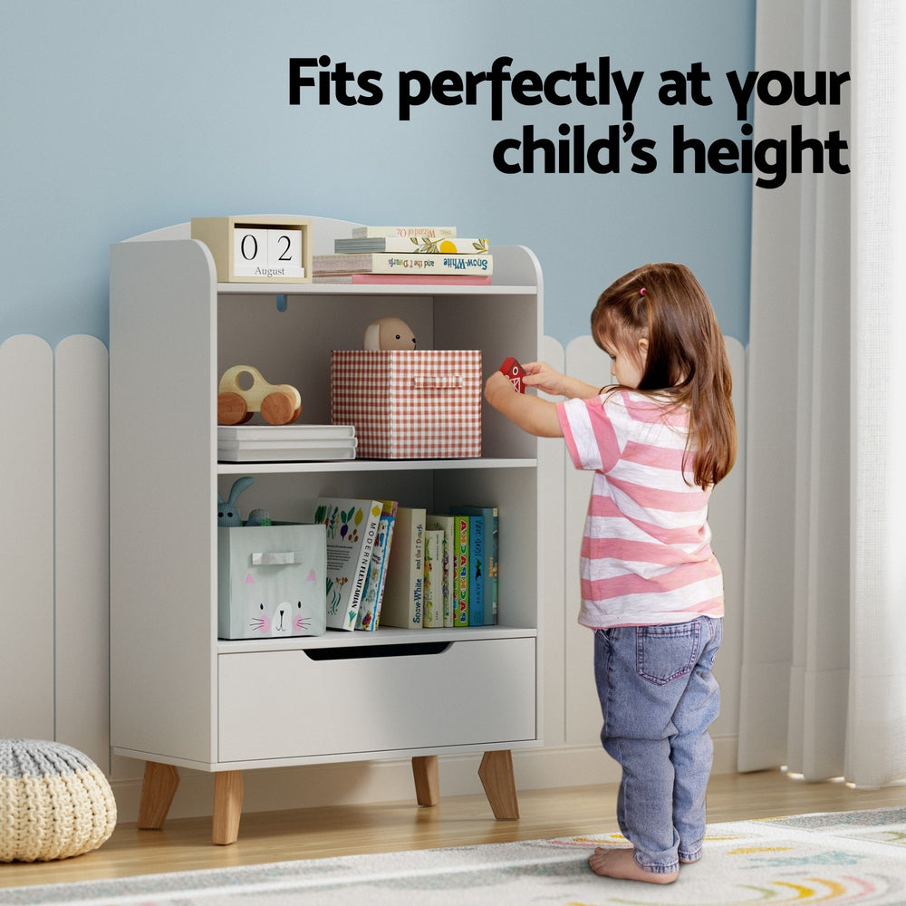 Bellmont Kids Bookshelf with Drawer – White – 3 Tier
