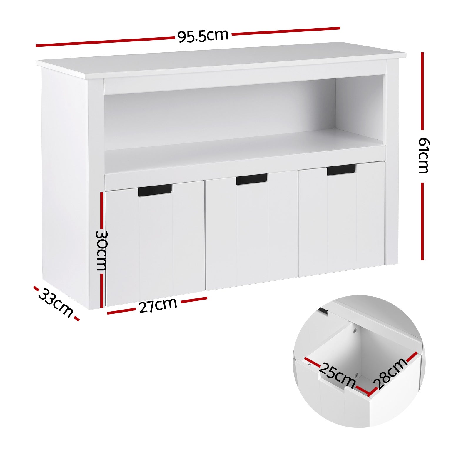 Marlow Kids Bookshelf with 3 Drawers – White – 95 cm