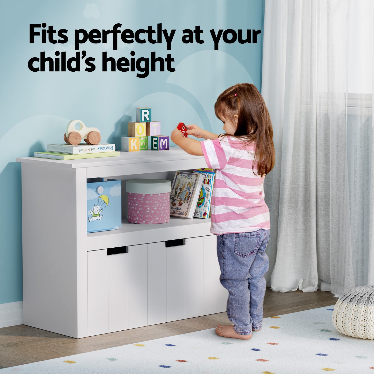 Marlow Kids Bookshelf with 3 Drawers – White – 95 cm