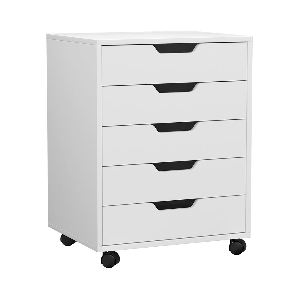 Rowan 5 - Drawer Filing Cabinet Mobile Rolling Storage Cabinet Chest of Drawers Stand White