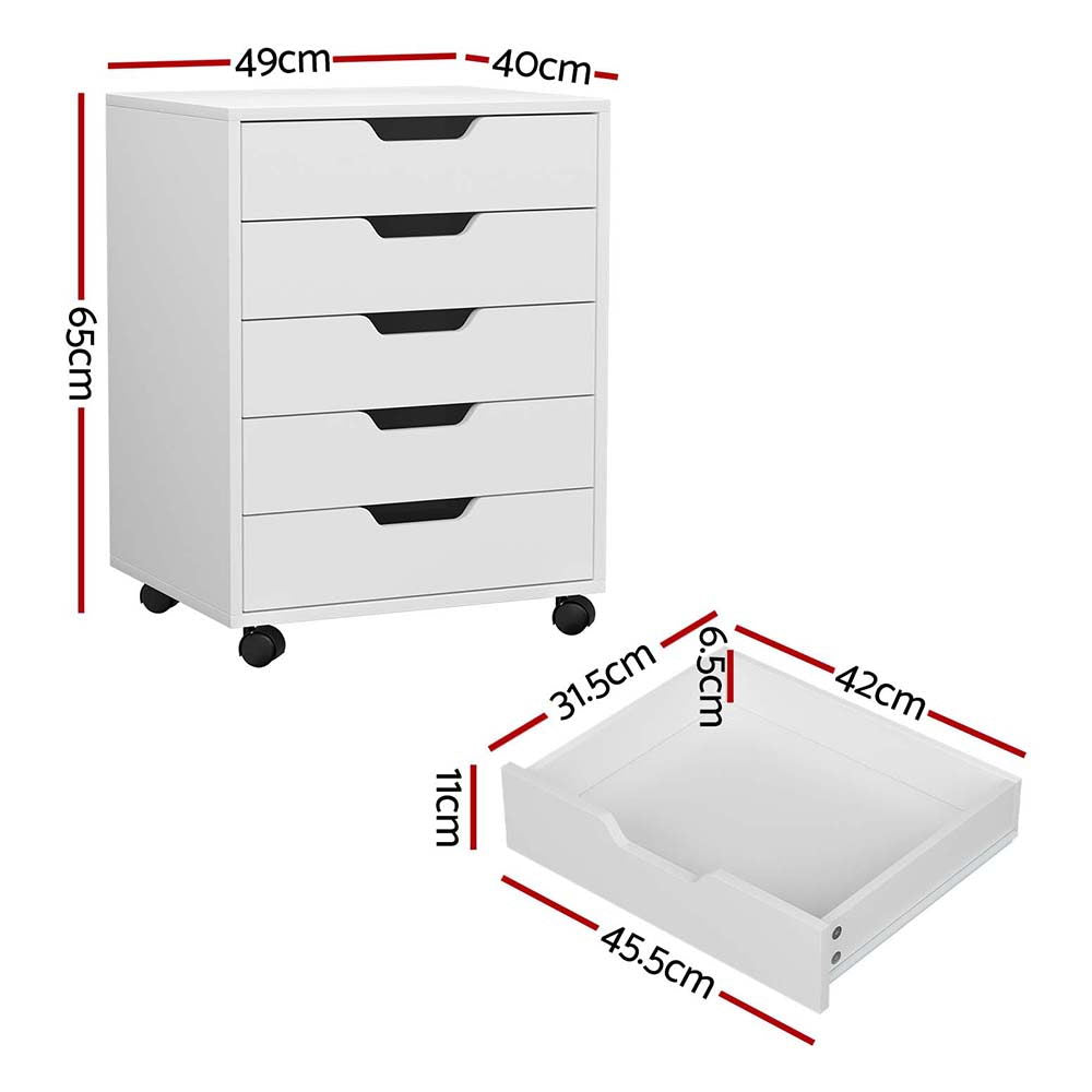 Rowan 5-Drawer Mobile Filing Cabinet – White – 49 cm