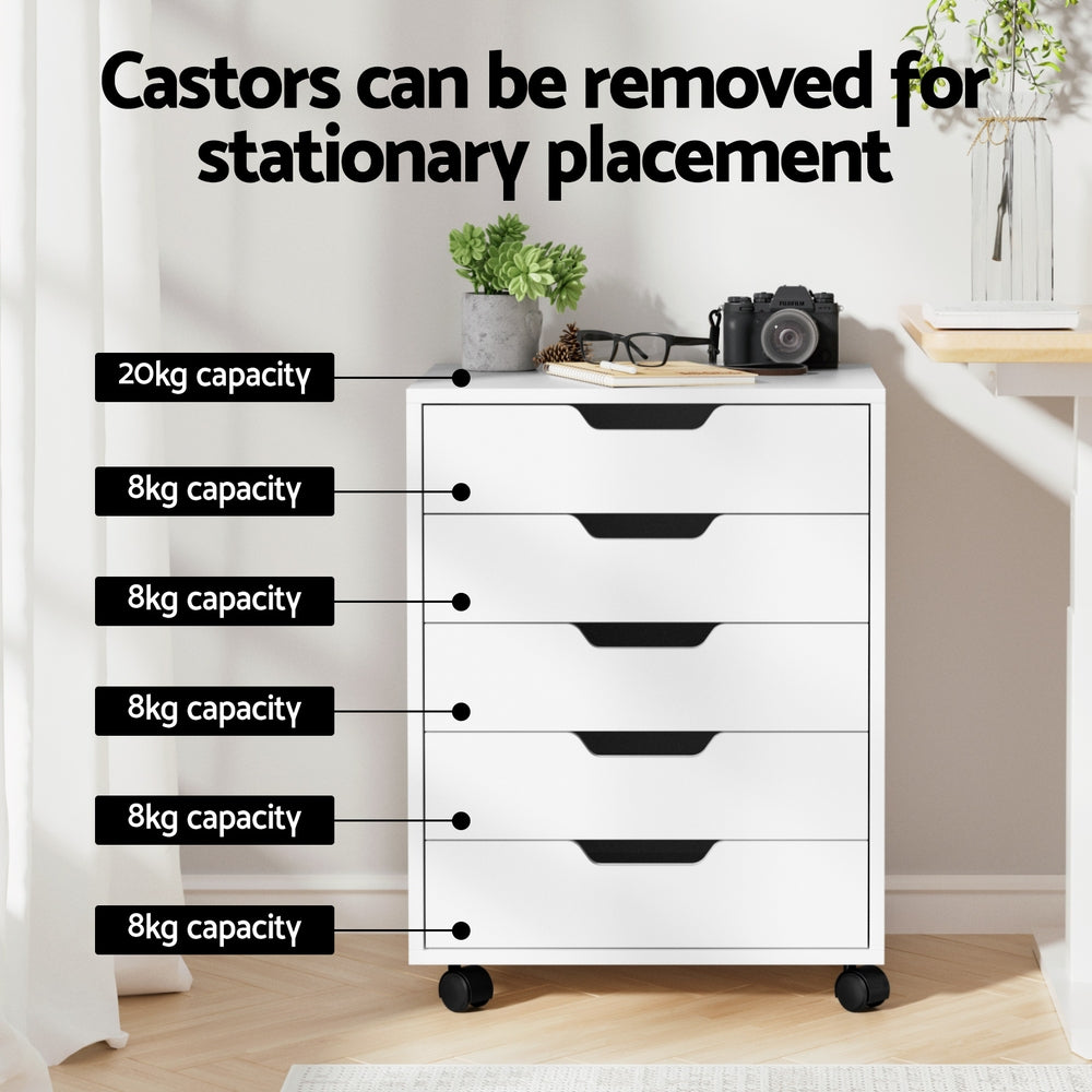 Rowan 5-Drawer Mobile Filing Cabinet – White – 49 cm