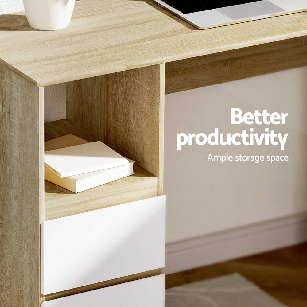 Byron Computer Desk with Drawer – Oak & White – 136 cm
