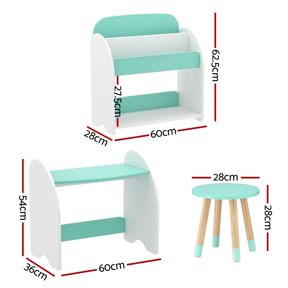 Finnley Kids Bookshelf with Table & Chair Set – White & Green