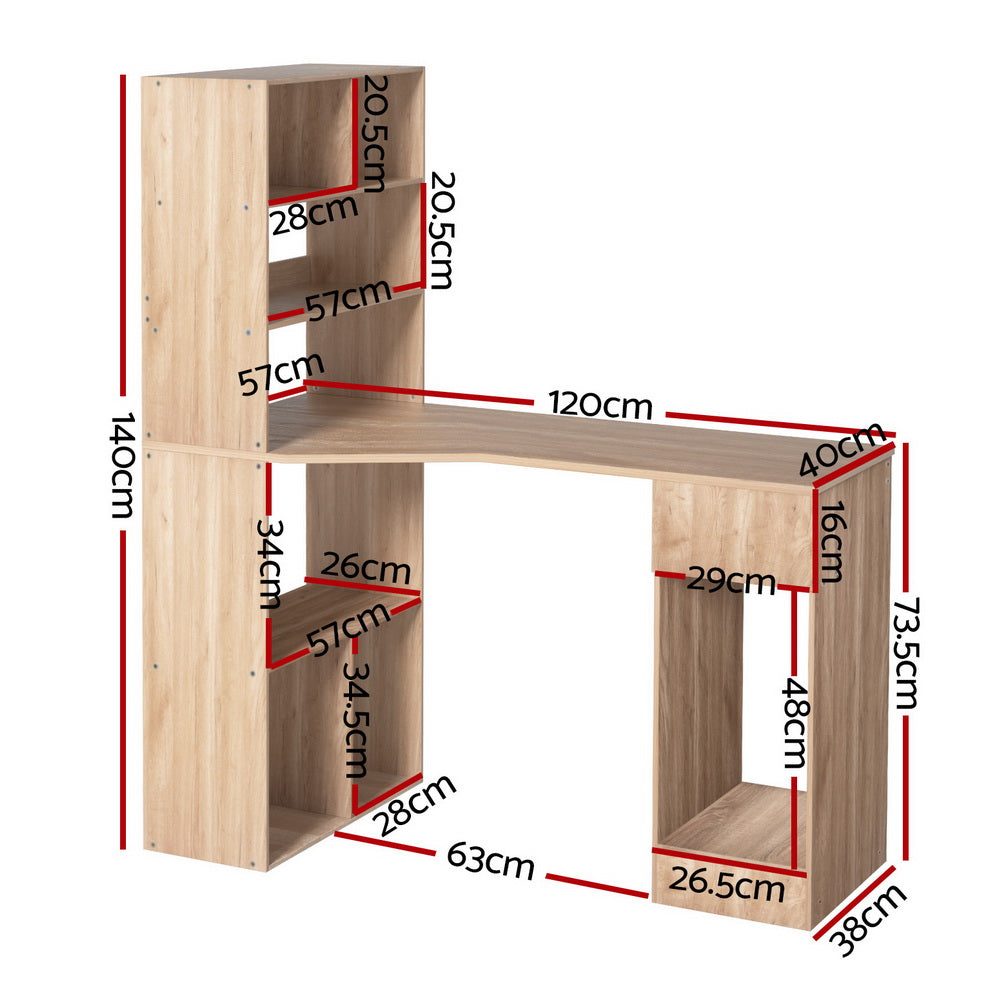 Alderon Computer Desk with Bookshelf – Oak – 120 cm