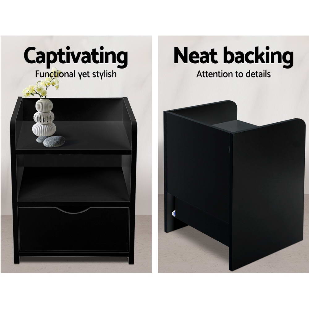 Fara Bedside Table – Black – 1 Drawer