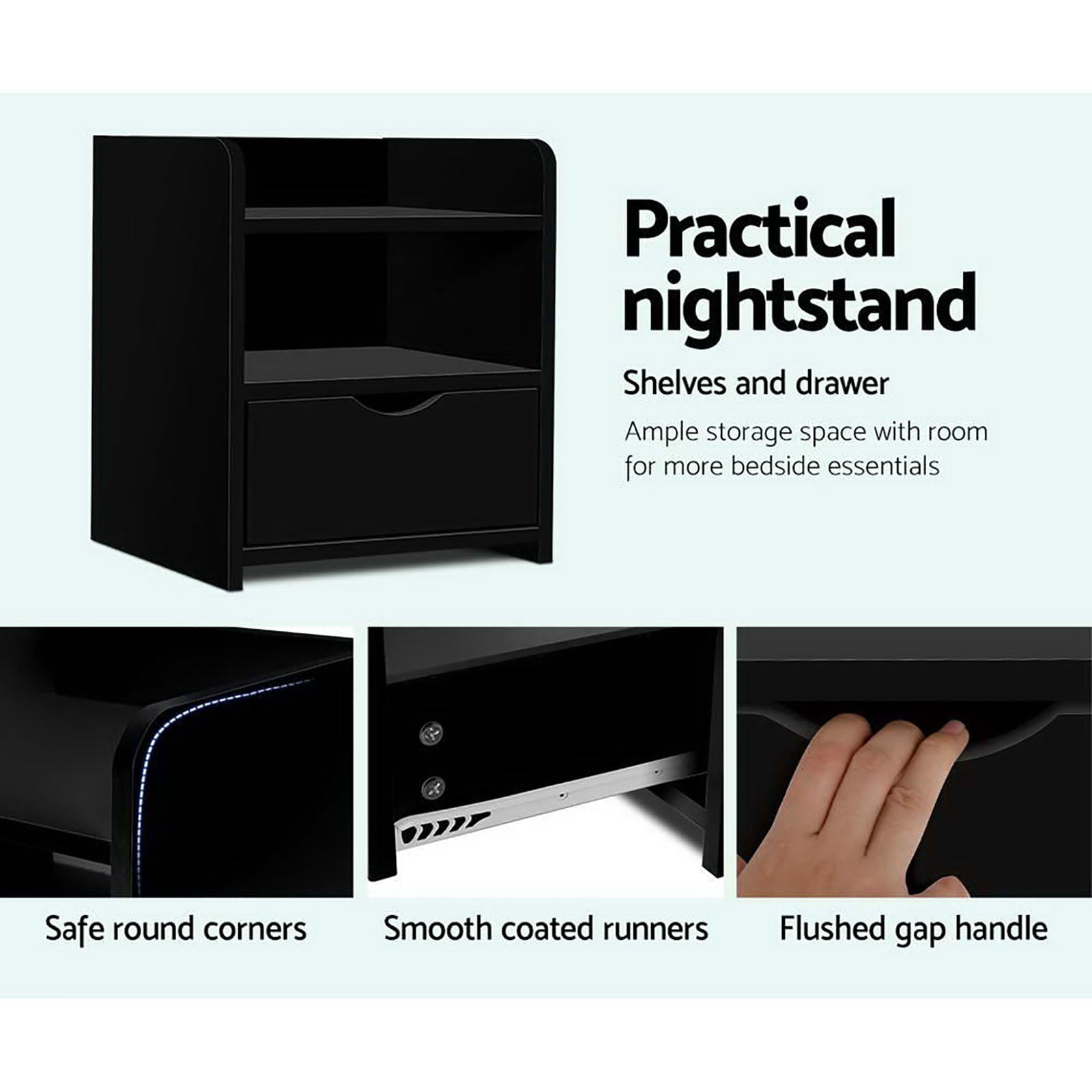 Halston Bedside Tables – Black – Set of 2