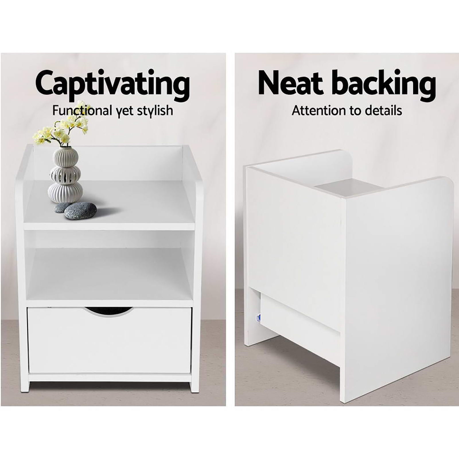 Fara Bedside Tables with Shelves – White – Set of 2