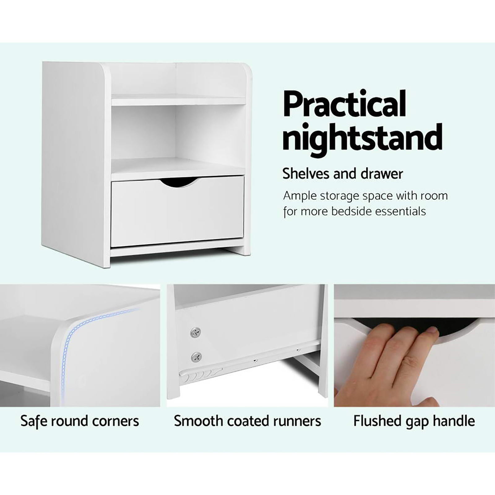 Fara Bedside Tables with Shelves – White – Set of 2