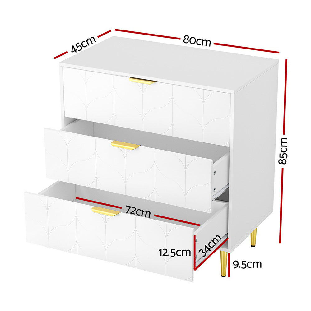 Kastor Lowboy Chest of Drawers – White – 3 Drawer