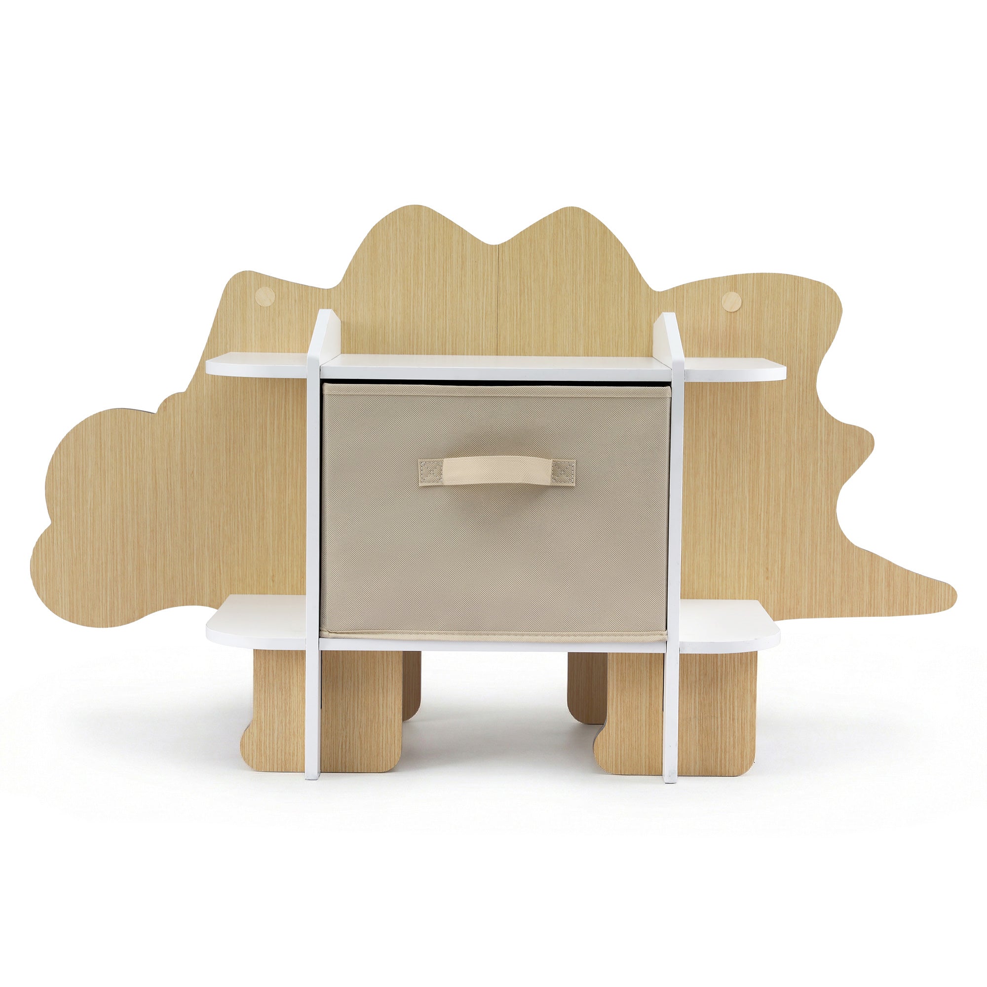 Dinosaur Kids Bookshelf 2 - Tier Children's Bookcase Wooden with with Fabric Drawer, Toddler Bookshelf Toy Storage Organizer for Preschool, Kids Room, Playroom, Nursery