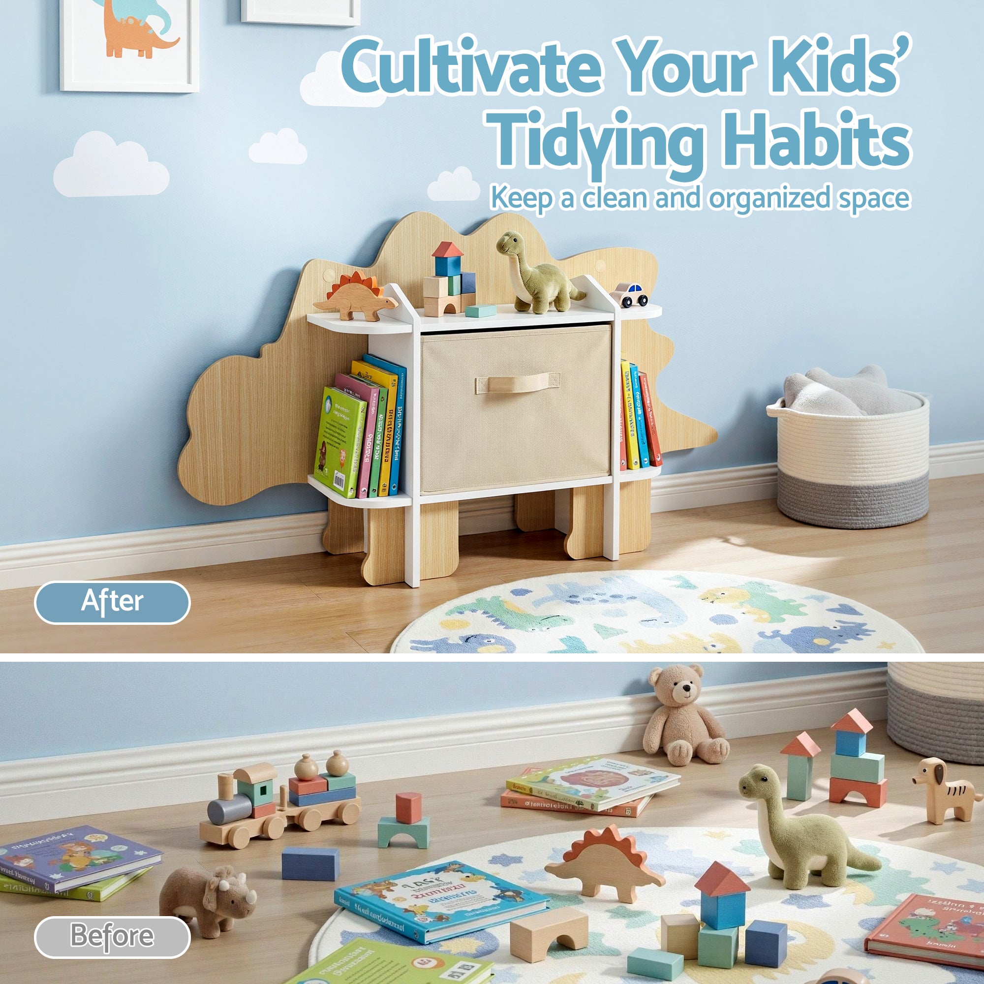 Dino Kids Bookshelf – Green – 56 cm