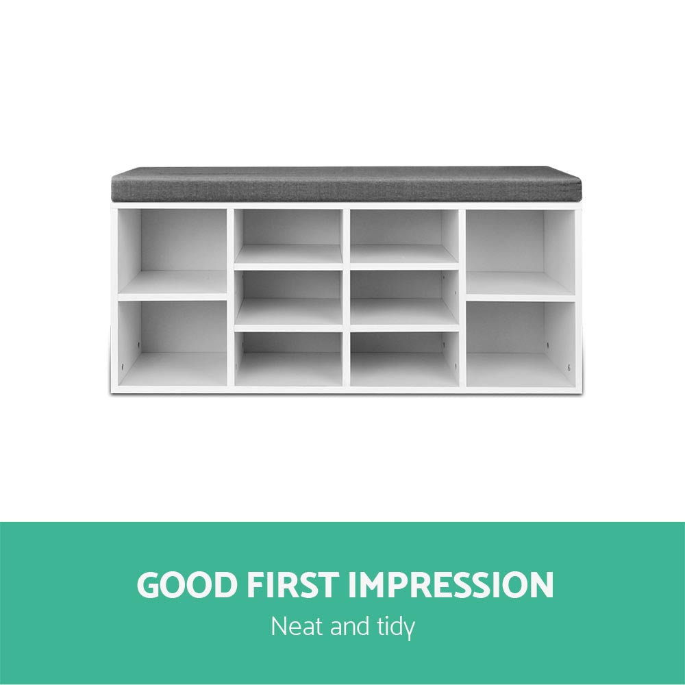 Metro Fabric Shoe Bench with Storage – White – 102 cm