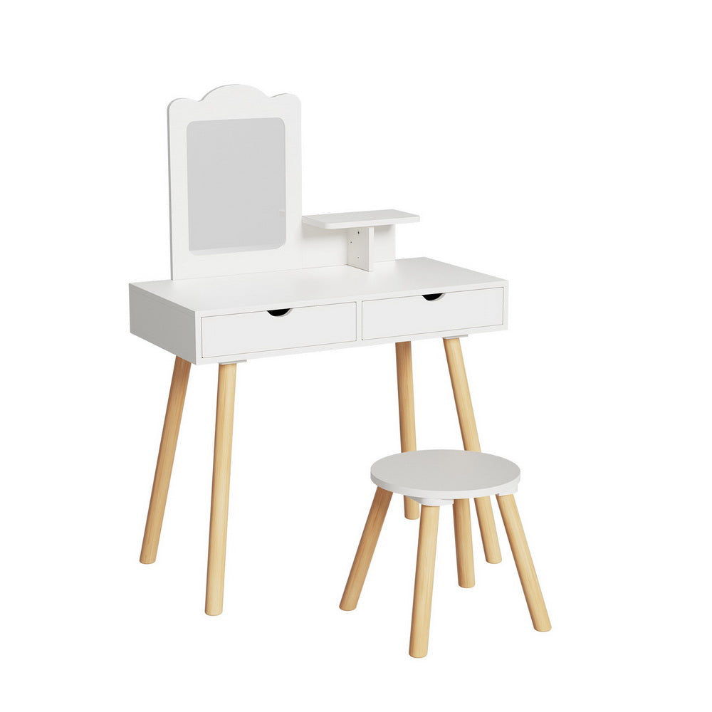 Nara Kids Dressing Table Set – White – Wooden Legs