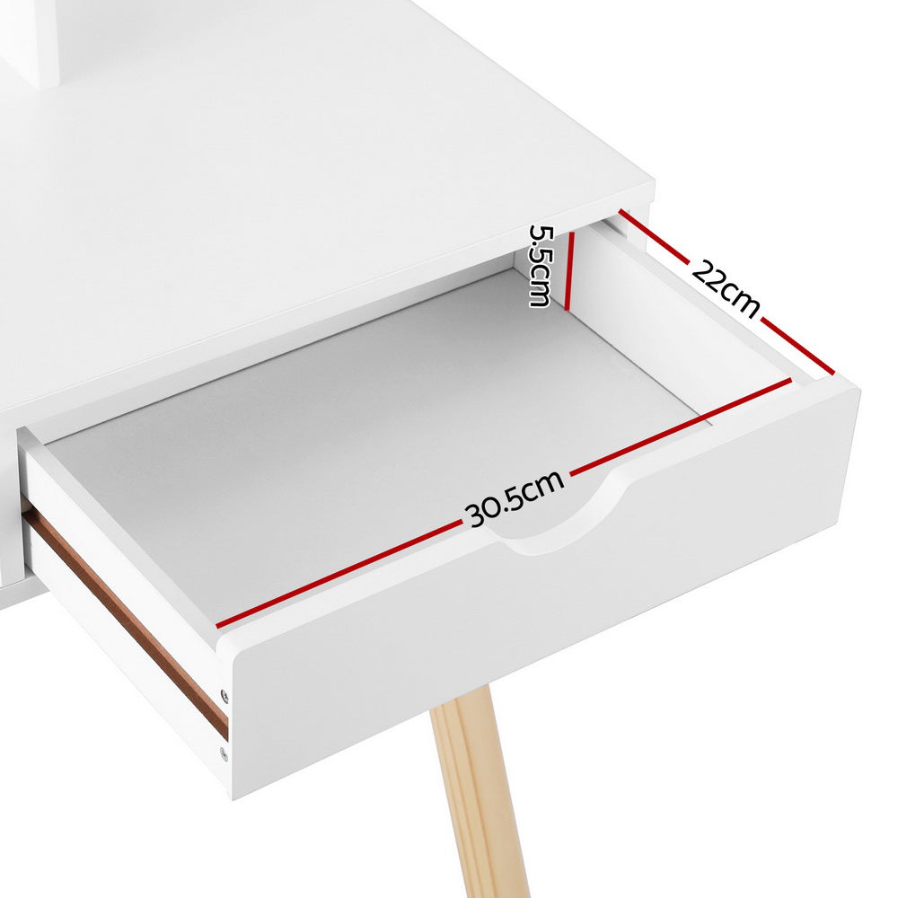 Nara Kids Dressing Table Set – White – Wooden Legs