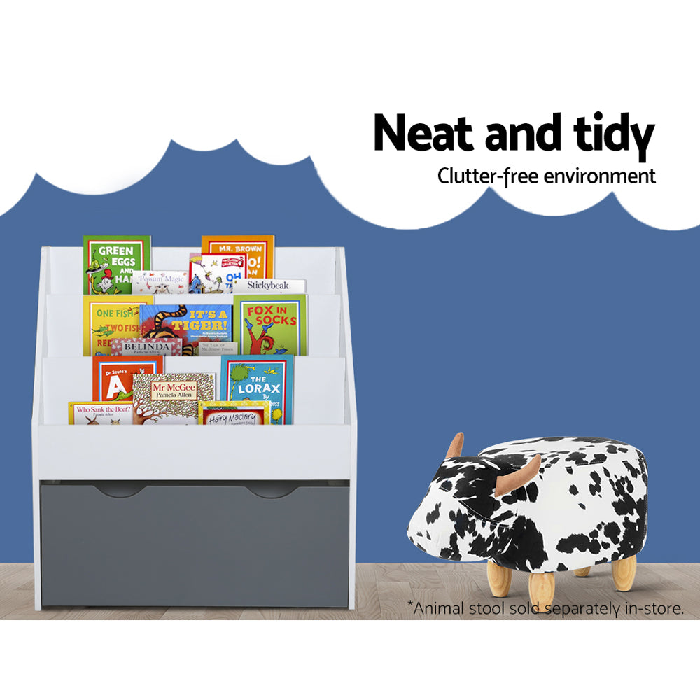 Arlo Kids Magazine Rack Bookshelf – White & Grey – 3 Tier