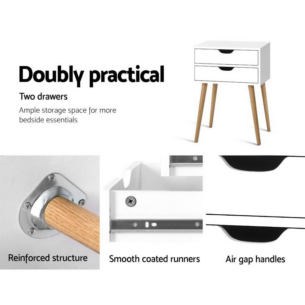 Bodie 2 Drawer Bedside Table – White