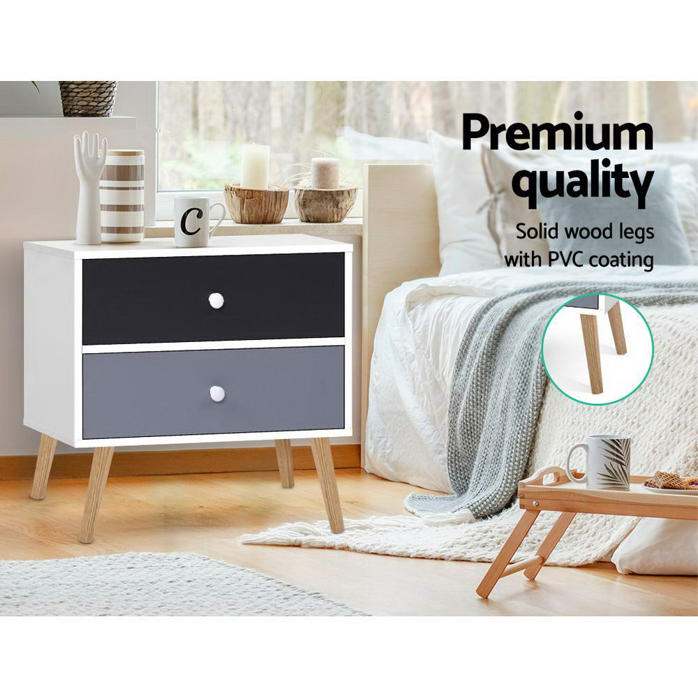 Nara Two-Tone Bedside Table – White – 48 cm