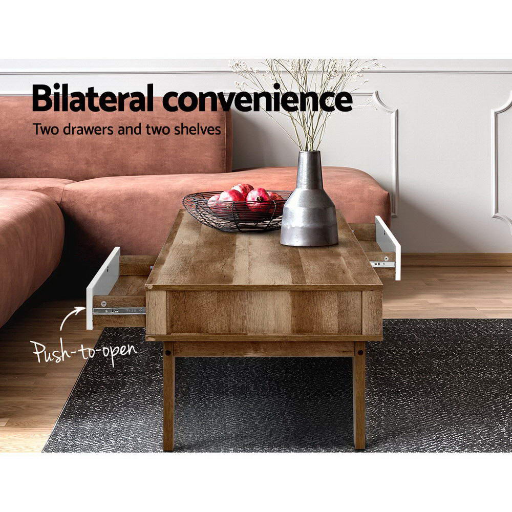 Nordic Coffee Table – Brown / Wood – 2 Drawer