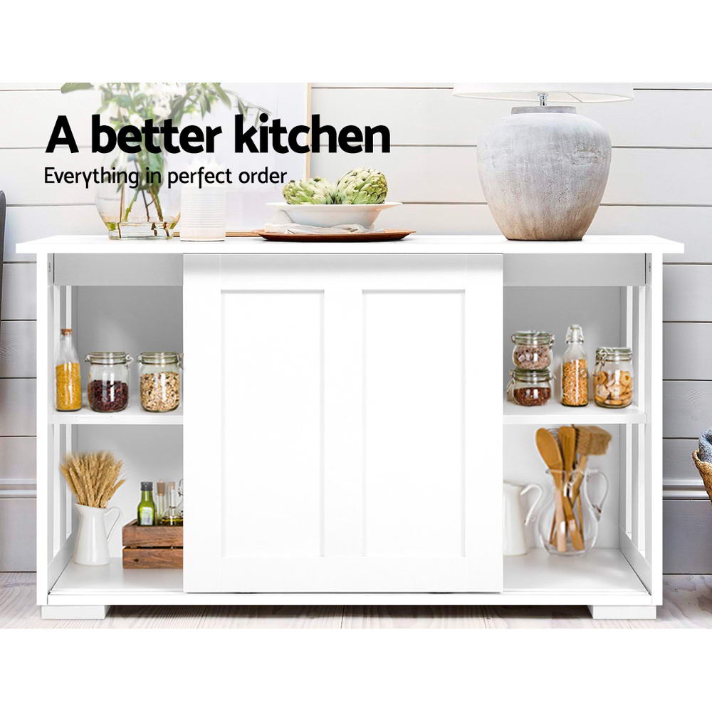 Sera Buffet Sideboard with Sliding Doors – White – 99 cm