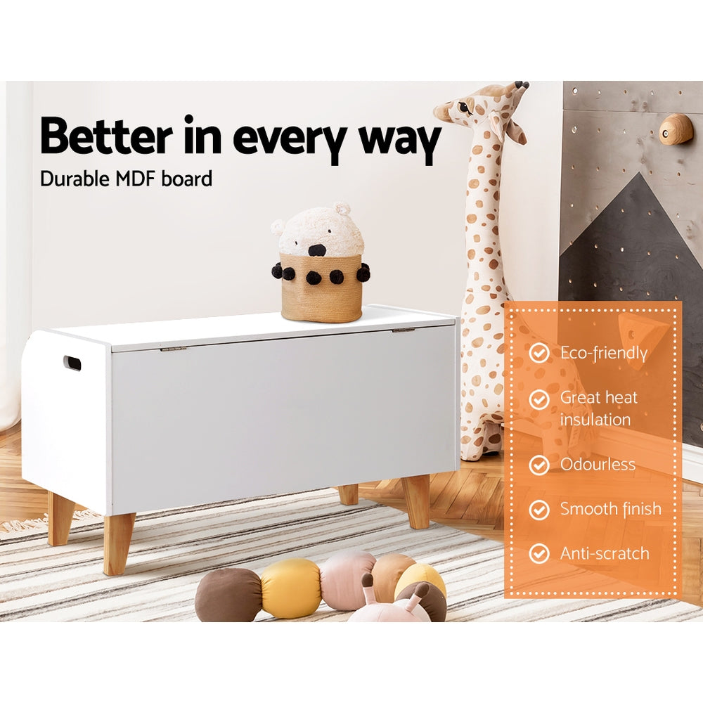 Harlow Kids Storage Box with Bookshelf – White & Natural – 80 cm