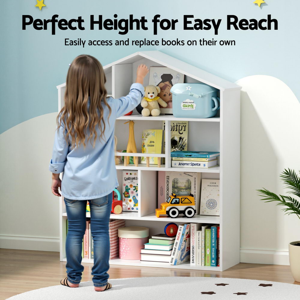 Rowan House-Shaped Kids Bookshelf – White – 91 cm