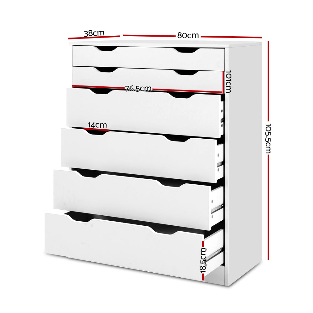 Delta 6-Drawer Tallboy – White – 80 cm