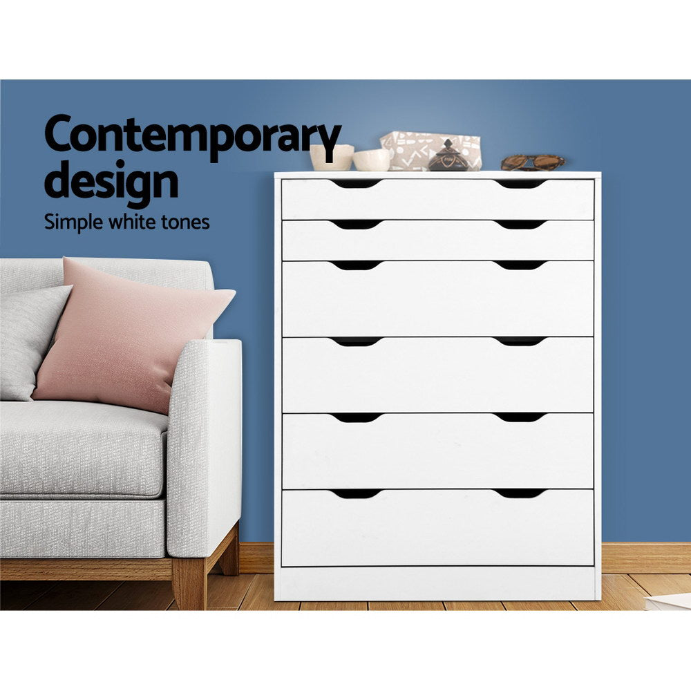 Delta 6-Drawer Tallboy – White – 80 cm